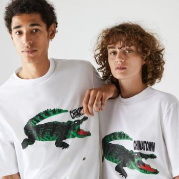 Lacoste LIVE Chinatown Market Collaboration Cotton T-shirt Dámské - Tričko Bílé | CZ-ooIWq5